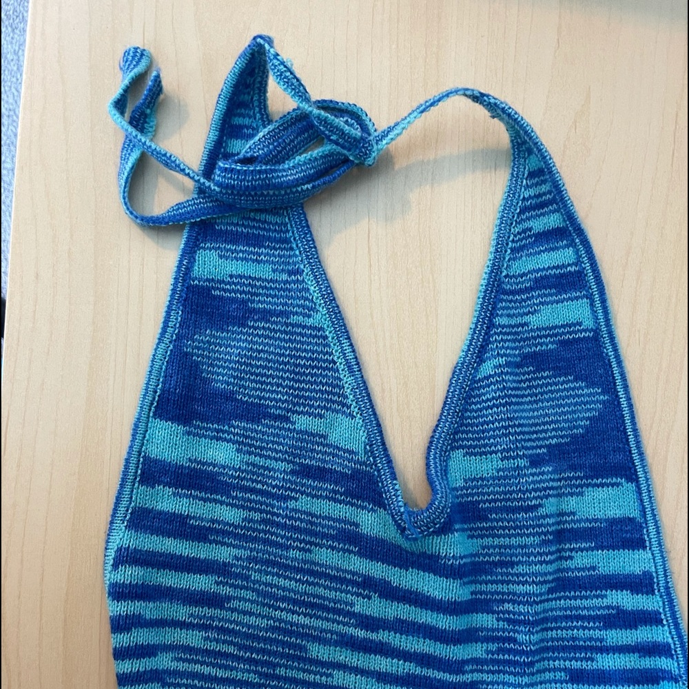 Mini blue backless dress